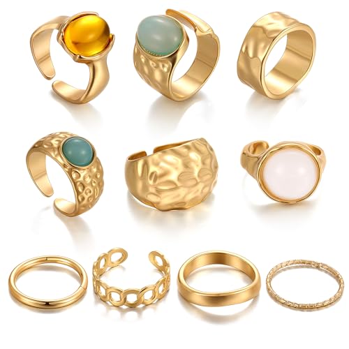iF YOU 25 Pcs Gold Stackable Ring Set for Women, Chunky Knuckle Finger Midi Rings, Silver Simple Stacking Cute Rings Pack Trendy Stuff Jewelry Gift - style: 10 Chunky gold gem rings