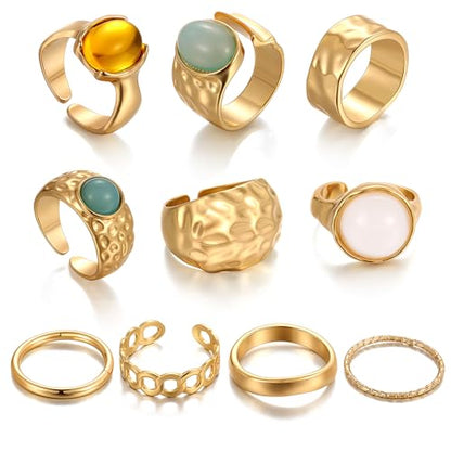 iF YOU 25 Pcs Gold Stackable Ring Set for Women, Chunky Knuckle Finger Midi Rings, Silver Simple Stacking Cute Rings Pack Trendy Stuff Jewelry Gift - style: 10 Chunky gold gem rings