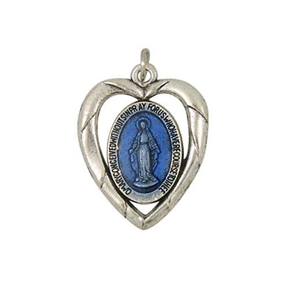 Blue Enamel Heart Miraculous Medal, 1 1/4 Inch, Pack of 5