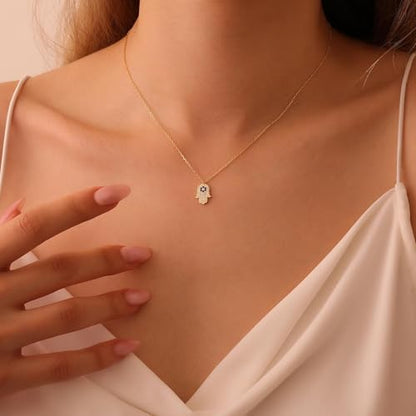LLWOM Gold Necklace for Women-14k Gold Plated Infinity Necklace Star Of David Necklace Evil Eye Cross Pendants Heart Dainty Gold Necklace For Women - color: Gold-Evil Eye Hand