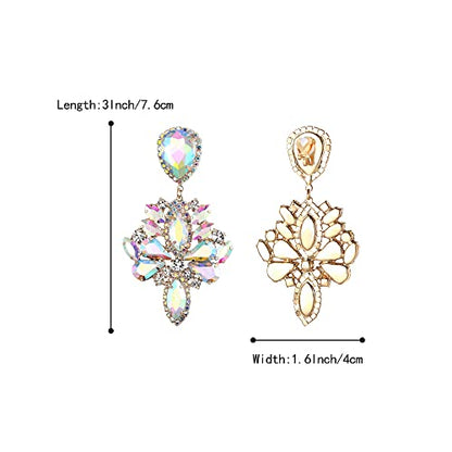 Clip-On Earrings Wedding Stunning Crystal Rhinestone Marquise Teardrop Cluster Dangle Earring for Women Party Prom Accessory - color: Iridescent AB Gold-Tone
