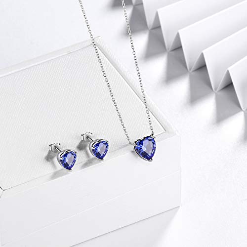 Aurora Tears Hearts Necklace Earrings Jewelry Sets - Women 925 Sterling Silver Birthstone Pendants Earrings Set Crystal Wedding Birthday Jewelry - color: L.December-set