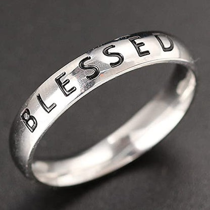Jude Jewelers 4mm Stainless Steel Love Faith Hope Blessed Mantra Inspirational Wedding Band Ring - color: Blessed