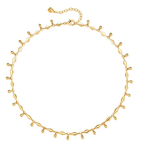 MTMY Beaded Necklaces for Women 14K Gold Plated Dainty Colorful Green/Rose Beaded Pearl Choker Necklace Delicate Boho Choker Necklace Jewelry Gift - style: Water drop beads