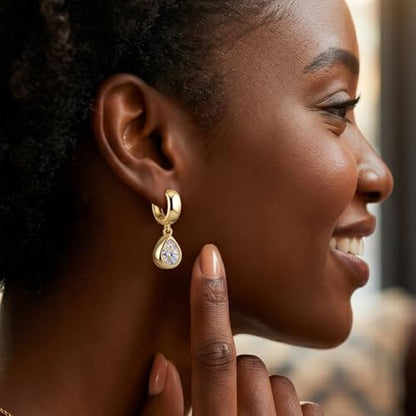 Dangle Flower Gold Earrings for Women, Trendy Statement Hoop Earrings, Gold Floral Drop Earrings Jewelry for Gifts - color: Teardrop 14K gold CZ