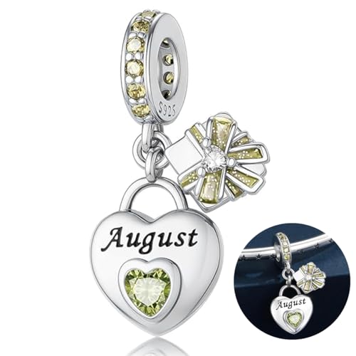 Love Heart Birthstone Dangle Charms Compatible with Pandora Bracelets | 925 Sterling Silver 5A Cubic Zirconia Mother's Day Christmas Birthday Birthstone Gifts Bead Charm Pendants Women Jewelry - color: August Dangle Birthstone Charms