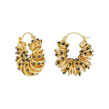 Statement Earrings for Women | Chunky Gold Hoops Rhinestone Thick Hoop Earrings 14K Gold Plated Hypoallergenic - color: Gold-Black