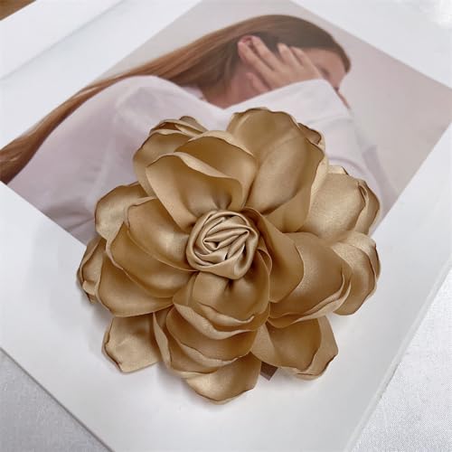 Dainty Fabric Rose Flower Large Brooch Lapel Pins Flower Brooches Pin Classic for Wedding Party Dance Banquet for Women Dress Suit Clothes Accessories Jewelry 100mm - color: Khaki