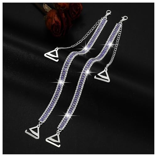 1Pair Silver Rhinestone Bra Straps,Multi-layered Rhinestones Bra Shoulder Chain,Crystal Lingerie Straps Jewelry,Wedding Bridal Rhinestone Underwear Chain for Women Dress - color: Blue