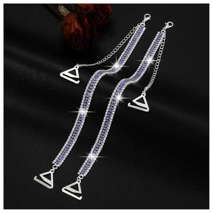 1Pair Silver Rhinestone Bra Straps,Multi-layered Rhinestones Bra Shoulder Chain,Crystal Lingerie Straps Jewelry,Wedding Bridal Rhinestone Underwear Chain for Women Dress - color: Blue