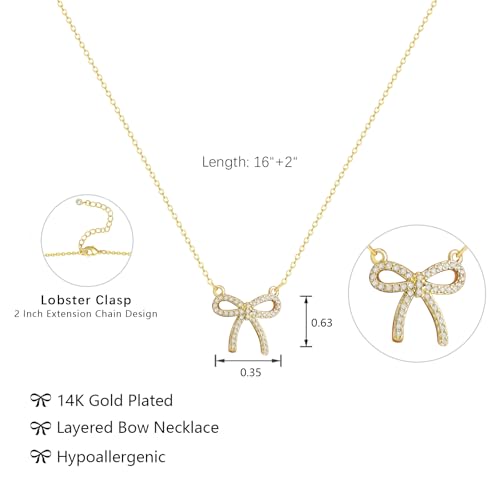 Luxval Diamond Pendant Gold Necklace for Women，Dainty 18k Gold Plated Choker Necklaces Simple Gold Jewelry Gifts for Women - color: Gold-CZ bow