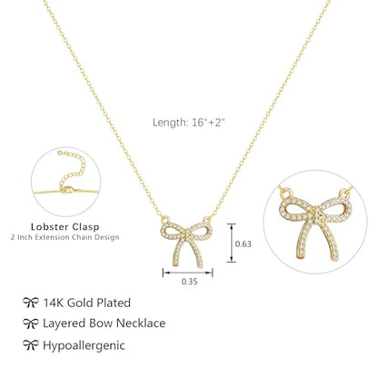 Luxval Diamond Pendant Gold Necklace for Women，Dainty 18k Gold Plated Choker Necklaces Simple Gold Jewelry Gifts for Women - color: Gold-CZ bow