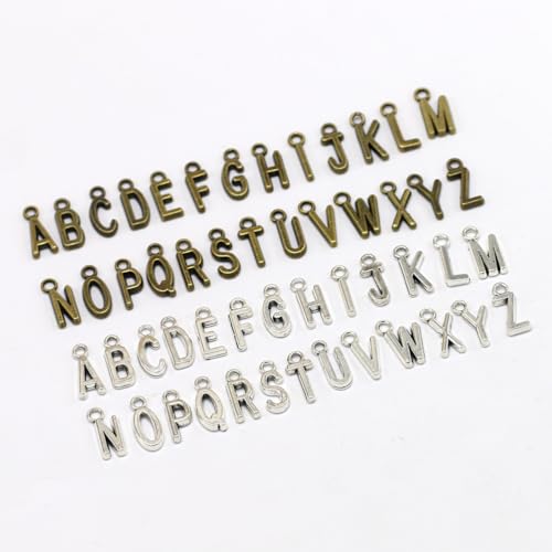 50pcs English Alphabet Pendant: Diy Jewelry Making Accessories for Necklace Bracelet (antique Silver)