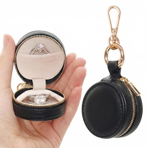 Gvhntk Jewelry Ring Holder Box with Keychain Portable Gym Jewelry Storage Box Case Travel Sports Ring Keeper Case Small Ring Earring Stud Necklace Storage Organizer Cases - color: Black