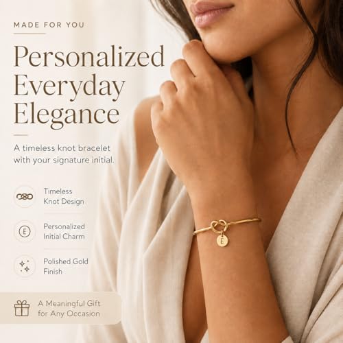 LemonRose Initial Bracelets for Women - Dainty Tie the Knot Letter A-Z 14K Gold Plated for Women Gold Cuff Bracelet for Womens Jewelry Personalized Bridesmaid Proposal Gifts - color: Gold E