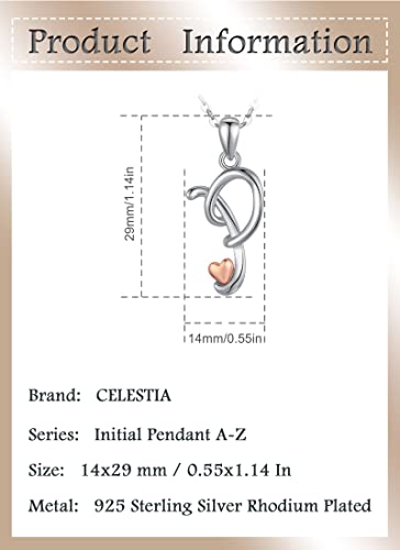 CELESTIA 925 Sterling Silver Initial Necklaces 26 Letter with Rose Gold Heart - 18 Inch Chain - color: P-Initial