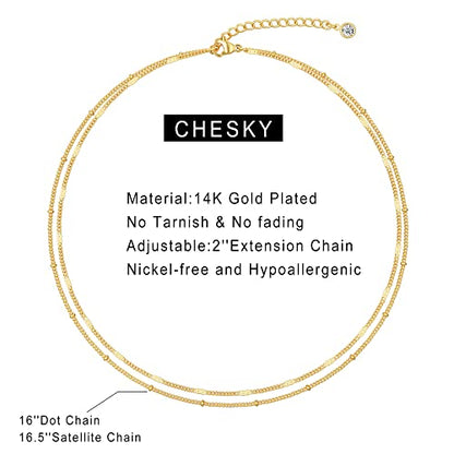 CHESKY 14K Gold Plated Silver Dainty Satellite Choker Necklace for Women | Layered Beaded Chain Necklace, Thin Choker Jewelry, Dainty Gold necklace, Minimalist Trendy Jewelry, Daily Gift for Women - style: Satellite Dot-GD
