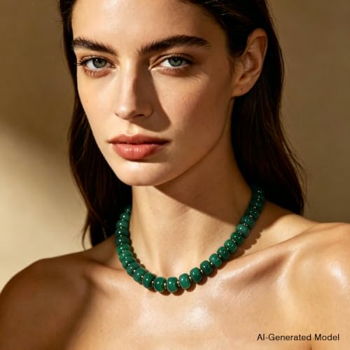 Colorful Chunky Resin Beaded Choker Necklaces for Women | Multicolor Beads, Sturdy Metal Chain, Adjustable, Detachable, Lightweight, Summer Beach Boho, Trendy Statement Jewelry Gift - color: Dark Green