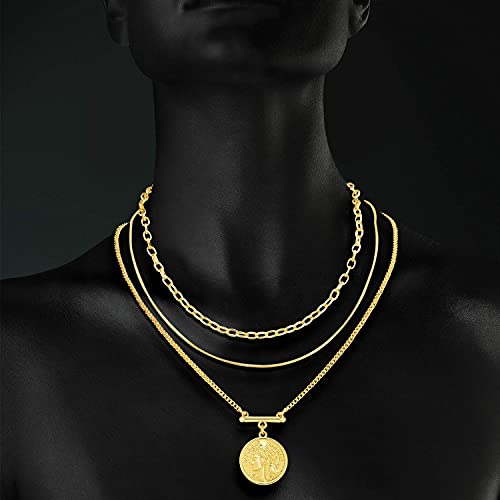 LANE WOODS Gold Plated Layered Necklace for Women, Pendant Choker | Adjustable multilayer chain, pendant and choker-style layers, coordinated stacked look for daily wear and gifting