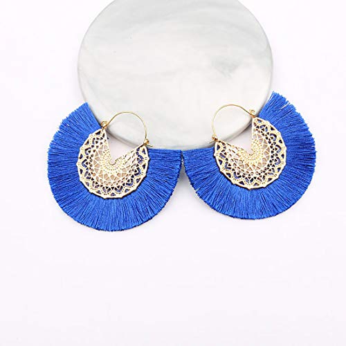Tassel Hoop Earring Statement Thread Dangle Earrings Stylish Long Fringe Drop Earrings Lightweight Long Swingy French Hook Earrings for Women - color: A Sapphire Blue