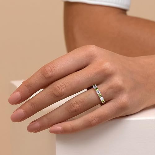 Birthstone Wedding Band Eternity Rings 925 Sterling Silver Rings Stackable Anniversary Engagement Rings Cubic Zirconia Inlaid Created Garnet/Amethyst/Sapphire Ring 7 Stone Ring, Size 6 to 10 - color: Peridot & 5A CZ