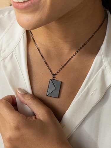 FindChic Locket Necklace for Women Custom Photo Memorial Gifts 4 Colors | Silver/Black/Rose Gold/Gold Plated Personalized for Loved Ones, Birthday Valentine's Day Keepsake - style: 07. Love Letter-Black