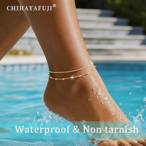 Sterling Silver Ankle Bracelets for Women Gold Waterproof Layered Stackable Dainty Cute Bead Chain Non Tarnish Adjustable Anklet Bracelet for Summer Beach Jewelry Gift - color: silver-A