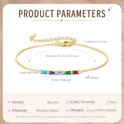 Sterling Silver Personalized 1-6 Birthstone Bracelet for Women Mothers Day Bracelet for Mom Daughter Custom Dainty Jewelry for Christmas Birthday Gift Ideas - style: Gold-5 stones