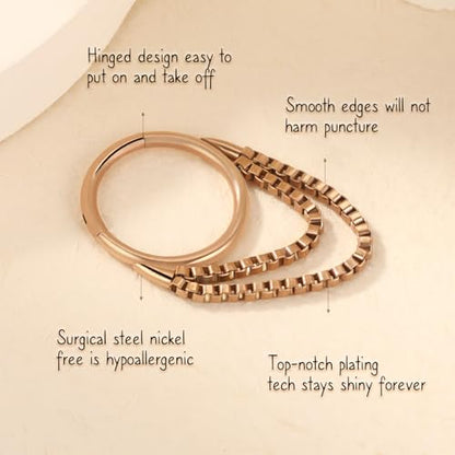 AROWRO Chain Septum Rings 316L Surgical Steel Septum Clicker Daith Piercing Jewelry Dangle Nose Rings for Women 16G 8/10mm Conch Cartilage Hoop Seamless Hinged Septum Jewelry with Clear CZ/Opal - color: Style-4-Rose gold double chains, size: 16G-8mm