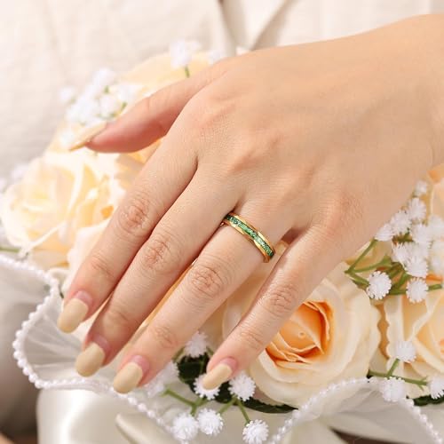 4mm/8mm Tungsten Wedding Bands for Men Women Ruby/Morganite/Emerald | Aquamarine/Zirconia, Black/Rose Gold/14K Gold, Engagement Promise Ring, Anniversary Valentine Day Birthday Gift for Him/Her - color: 4mm Gold and Green