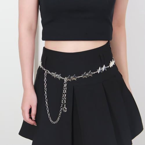Fashion Long Tassel Metal Waist Chain Women Adjustable Body Link Belts Body Belly Jewelry for Jeans Dresses Sun Gold Plated - color: Silver Star