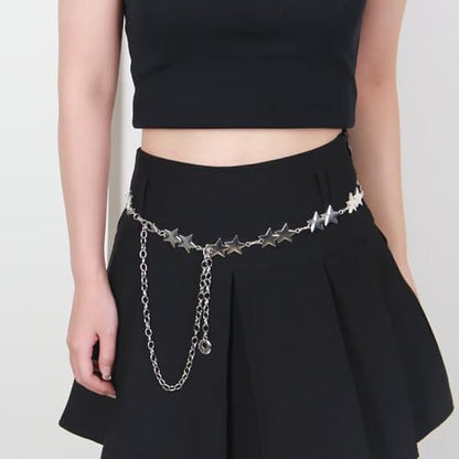 Fashion Long Tassel Metal Waist Chain Women Adjustable Body Link Belts Body Belly Jewelry for Jeans Dresses Sun Gold Plated - color: Silver Star