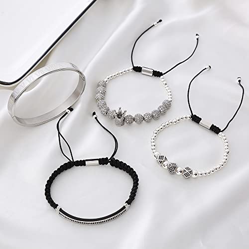 Mens Bracelet Beaded Bracelets Micro Pave Zircon Bracelets for Men Women Bracelets for Men Stainless Steel Cuff Bangle - color: B-silver