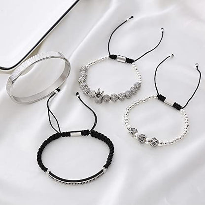 Mens Bracelet Beaded Bracelets Micro Pave Zircon Bracelets for Men Women Bracelets for Men Stainless Steel Cuff Bangle - color: B-silver