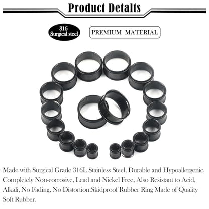 12G-25mm Single Flare Gauges Tunnels Plugs Stretching Set Kit 316L Surgical Steel Gauges Tunnle Plug for Ears 12G 10G 8G 6G 4G 2G 0G 00G 12mm 14mm 16mm 18mm 20mm 22mm 25mm - color: Black Tone, size: 6G(4.0mm)-18mm