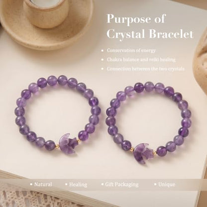 TUMBEELLUWA Half Moon Star Crystal Bracelet for Women Men | 8mm Beads Healing Crystal Bracelets, Elastic Stretch Design, Dainty Boho Celestial Jewelry, Daily Wear & Spiritual Gift