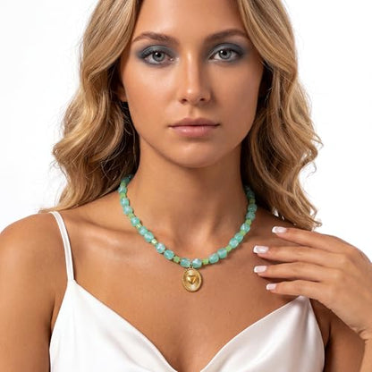 Chunky Beaded Necklaces for Women Trendy Colorful Acrylic Bead Statement Necklace Puffy Heart Pendent Necklaces for Women Boho Fashion Jewelry - color: K-green