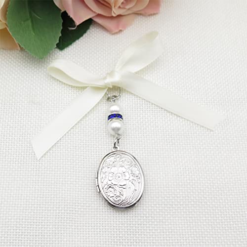 IDLAN Locket for Bouquet - Memorial Wedding Gift Bride Pendant Keepsake Something Blue - style: Oval Locket