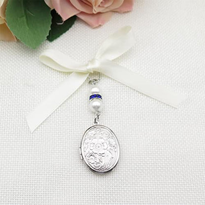 IDLAN Locket for Bouquet - Memorial Wedding Gift Bride Pendant Keepsake Something Blue - style: Oval Locket