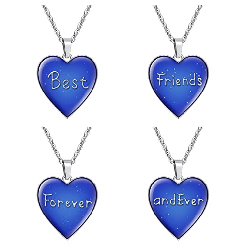 FM FM42 Temperature Sensing Color Changing Pendant Necklace with 19.29" Stainless Steel Rolo Chain - color: BFF Necklace Set, Pack of 4