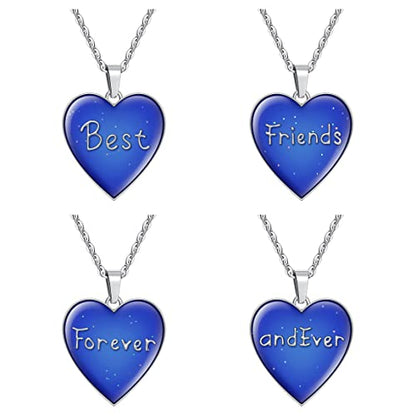 FM FM42 Temperature Sensing Color Changing Pendant Necklace with 19.29" Stainless Steel Rolo Chain - color: BFF Necklace Set, Pack of 4