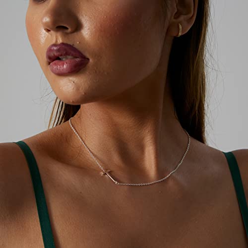 VIROMY Gold Cross Necklace for Women 14K Gold Plated Cute Sidways Cross Pendant Choker Necklaces Simple Trendy Everyday Jewelry for Women - style: Sideways Cross Bar -Silver