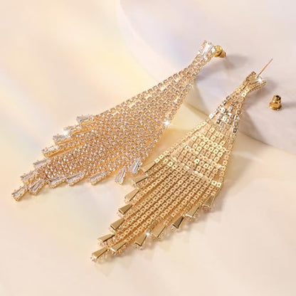 Dangle Earrings for Women，Crystal Drop Earrings Zirconia Rhinestone Dangling Earrings for Women Prom Party Jewelry Gifts，Dangle Fashion Jewelry Crystal Earrings for Women and Girls - color: Gold