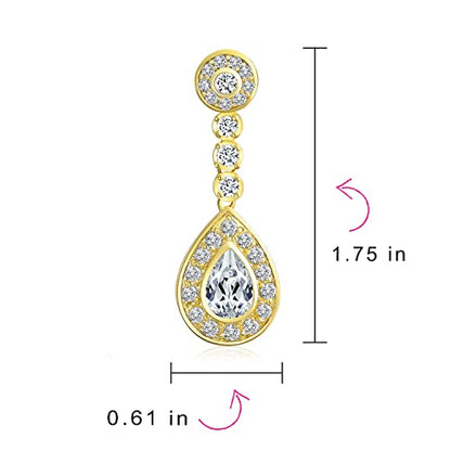Bling Jewelry Statement Teardrop Cubic Zirconia AAA CZ Dangle Chandelier Screw Clip On Earrings For Women Silver Plated More Colors - color: Gold