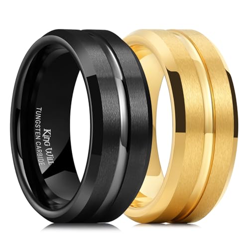 King Will Tungsten Carbide Wedding Band for Men Women-6/8/10mm Width Multicolor Available with Grooved Center Wedding Ring Suitable for Work, Gym Comfort Fit Size 4-16 - color: A-Black+Gold