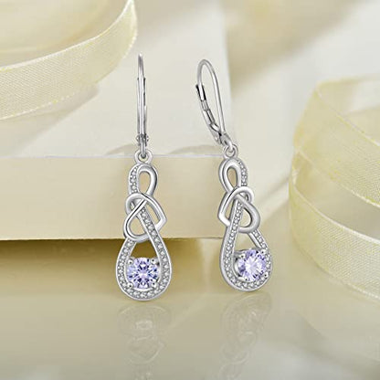 Dangle Drop Earrings for Women 925 Sterling Silver Heart Infinity Leverback Earrings Birthstone Jewelry Gifts for Women Wife Girlfriend Mother Daughter Her - color: 06 June - Alexandrite