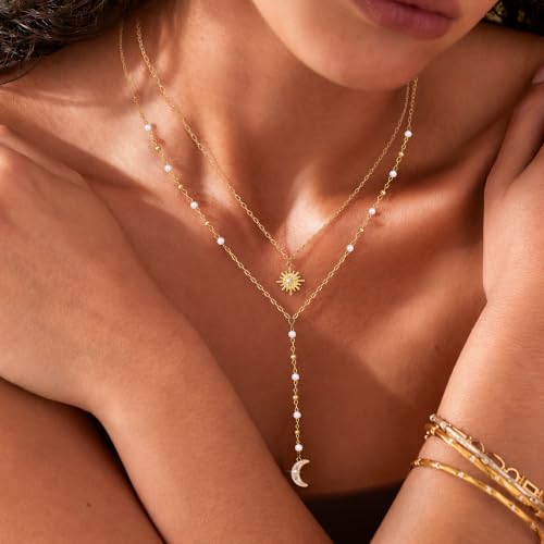 14K Gold/Silver Plated Miraculous Medal Rosary Cross Necklace Women | Miraculous Medal Y-Chain Rosary Necklace, Premium Gift Box, Catholic Milestone Gifts, Daily Faith Wear - style: Gold Style3