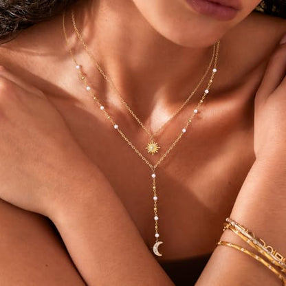 14K Gold/Silver Plated Miraculous Medal Rosary Cross Necklace Women | Miraculous Medal Y-Chain Rosary Necklace, Premium Gift Box, Catholic Milestone Gifts, Daily Faith Wear - style: Gold Style3