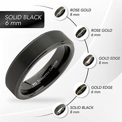 Tungsten Carbide Wedding Bands That Feature Different Finishes and Edge Colors - color: Black/Brushed-6mm