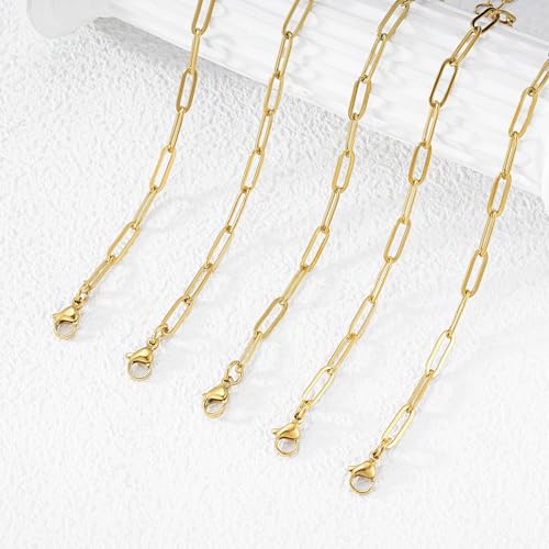 KEIAOUE 16 Pack Charm Bracelet Chain Bulk Gold Plated Stainless Steel Paperclip Chains Bracelets for DIY Jewelry Making - color: Gold